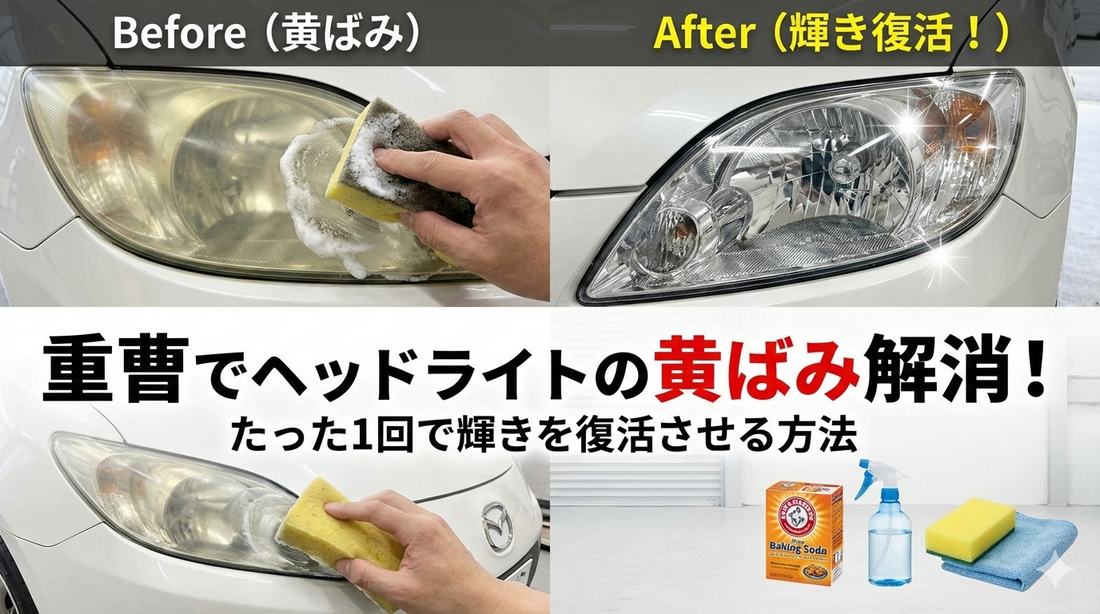重曹でヘッドライトの黄ばみ解消！たった1回で輝きを復活させる方法