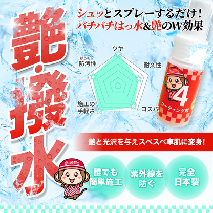 おさるのスゴピカ 洗車セット シャンプー ウロコ取り 下地 コーティング剤 スターターセット 初心者向け 車の下地 洗車用品 車用品