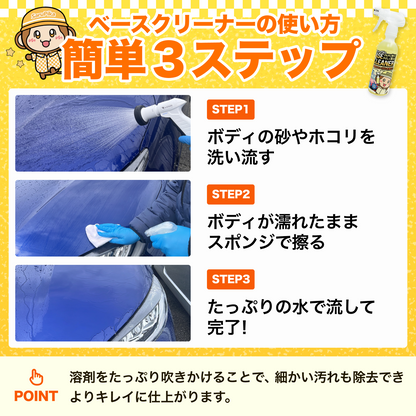おさるのスゴピカ 下地 ベースクリーナー 汚れ強力除去 油膜取り ピッチタール除去 洗車に落ちない汚れに コーティングの前処理 プロ仕様 アルカリ性クリーナー 日本製 スプレー式で簡単施工 ブレーキダスト 水垢除去 希釈なし サルピカ