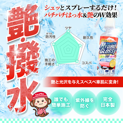 【光沢感UP】おさるのスゴピカ ハイドログロッシー コーティング剤 簡単施工でプロの仕上がり ツヤと光沢に特化 撥水と親水のダブル効果