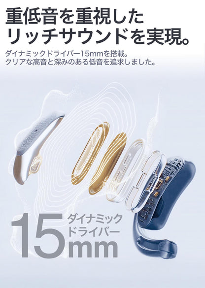 【限定価格】オープンイヤーイヤホン 耳を塞がない 軽量快適装着 高音質 Bluetooth5.4 クリア高音＆深み低音漏れ少ない ノイズ低減通話 ブラック アイボリー