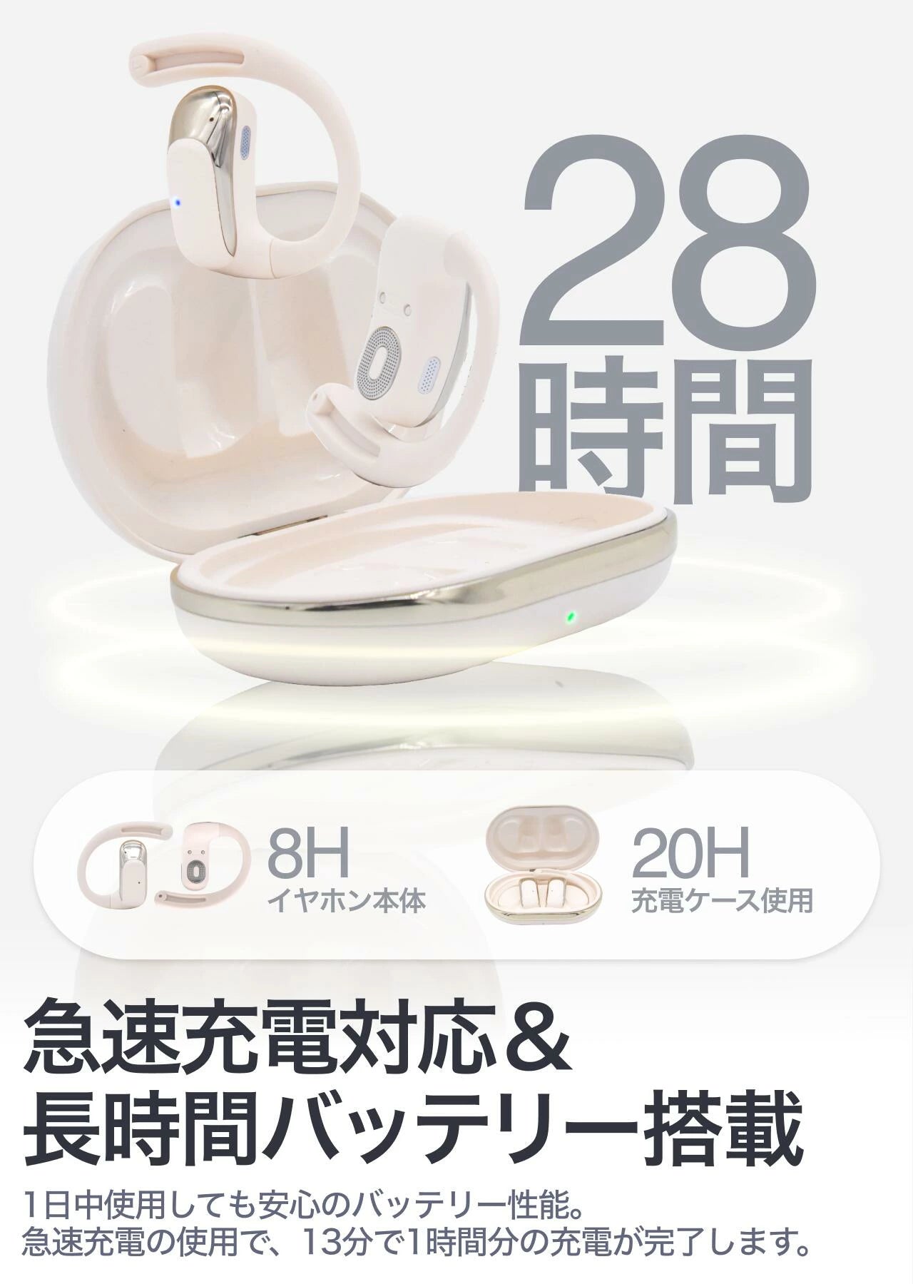 【限定価格】オープンイヤーイヤホン 耳を塞がない 軽量快適装着 高音質 Bluetooth5.4 クリア高音＆深み低音漏れ少ない ノイズ低減通話 ブラック アイボリー